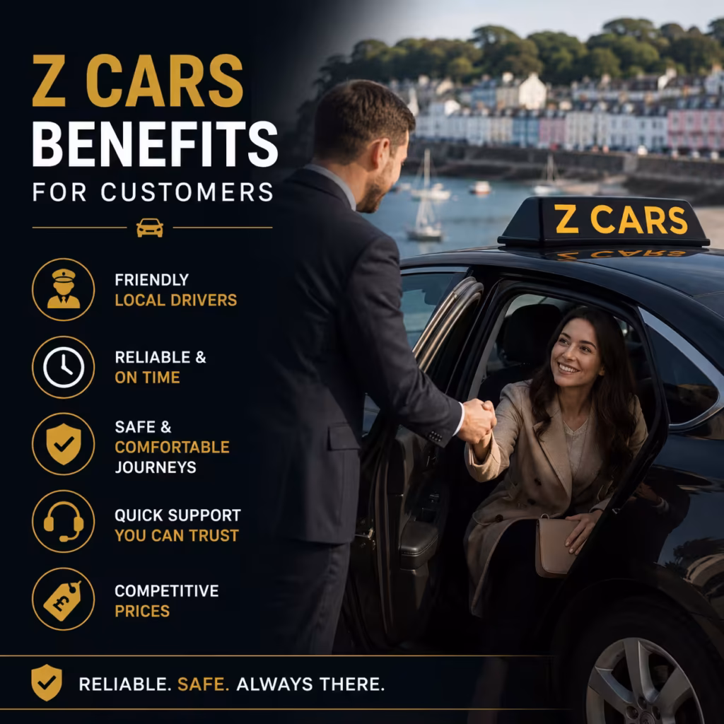 Happy passenger using Z Cars Tenby Saundersfoot taxi service for reliable local transportation and comfortable journeys.